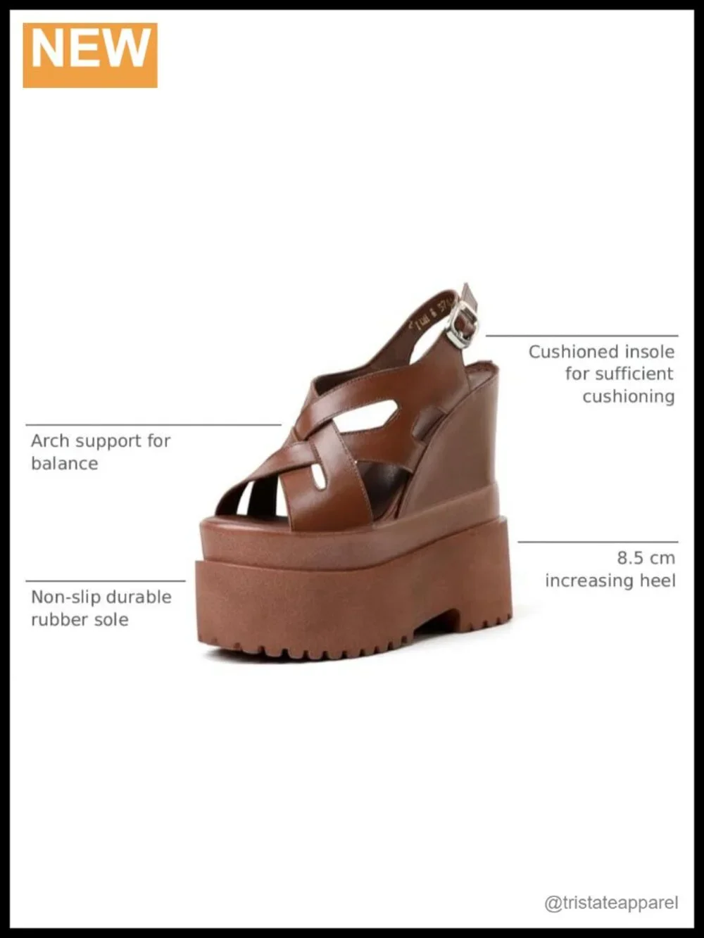 Genuine Leather Platform Peep Toe Wedge Sandals Cross-Tied Buckle Strap